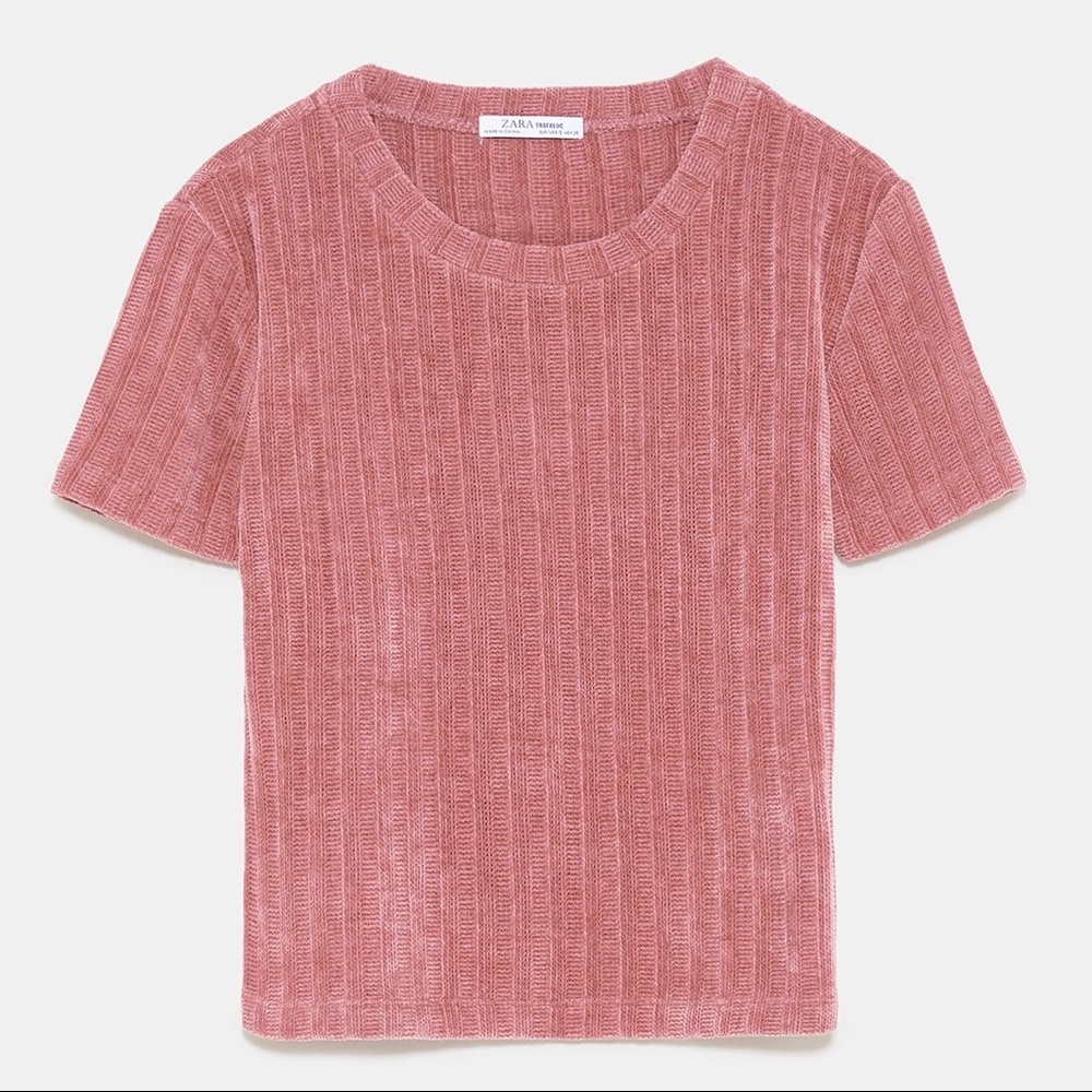 EUC Zara Chenille Textured Short Sleeve Crop Top M - Picture 12 of 13